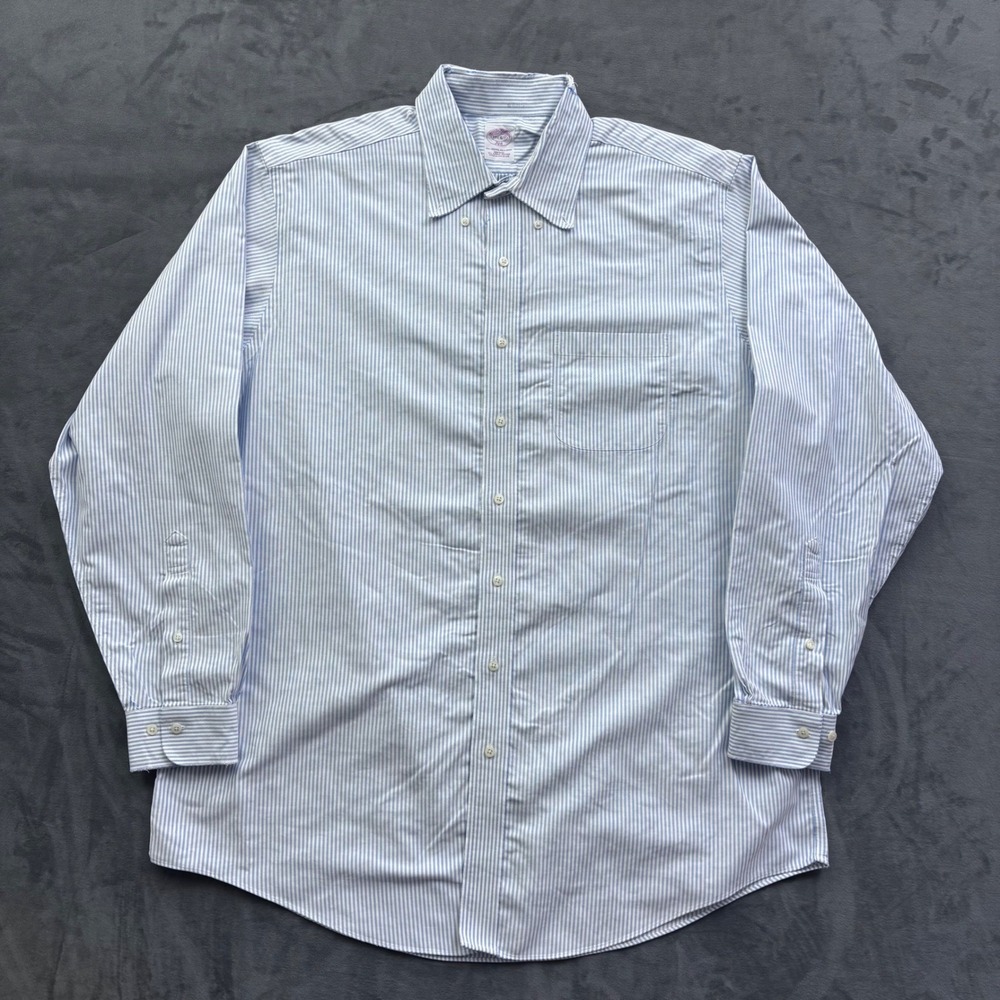 Brooks Brothers 346 Mens Striped Non-Iron Supima Cotton Shirt 17.5 6/7 Blue